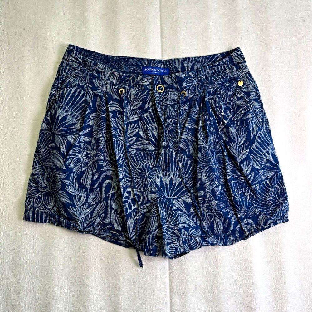 Scotch & Soda Amsterdam Unisex Blue Floral Chino Shorts Drawstring 28